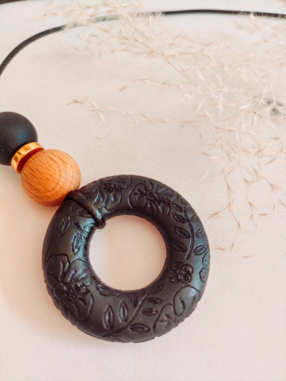 Embossed Soft Bloom Black Pendant - Bennie Blooms Breastfeeding, Teething and Fiddle Jewellery at its finest.